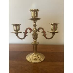 Vtg Solid Brass 3-Arm Candelabra Hollywood Regency Style Polished Taper Candle